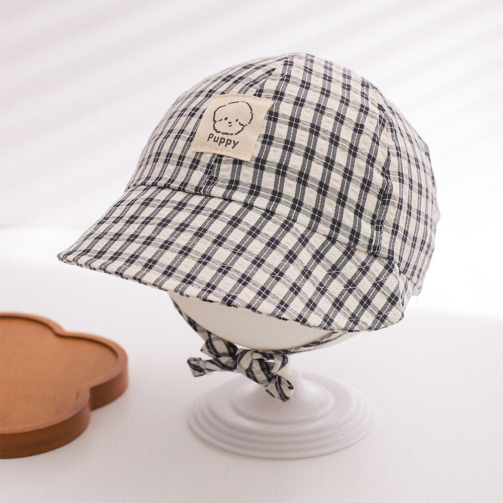 Summer Baby Checkered Lace-up Fisherman Hat For Boys And Girls - Sun Protection Wide-brimmed Baseball Cap For Daily Outdoor Use