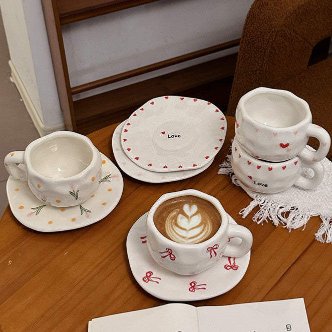 Korean Ins Style Retro Flower Ceramic Cup Dish