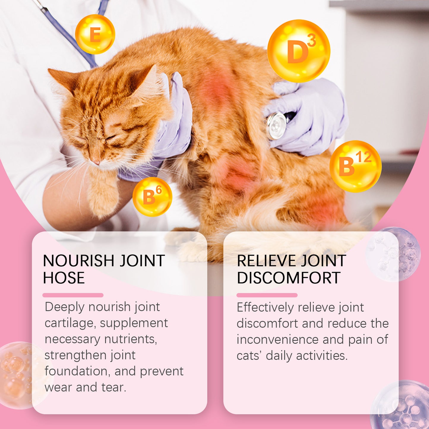 Cat Joint Health Support Tablets, Glucosamine Joint Supplement For All Breeds & Sizes Cats, 80 Count Joint Care Chewable Tablets To Relieve Joint Discomfort