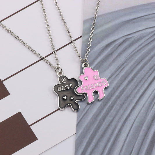 Korean-style Puzzle Alphabet Patchwork Pendant Necklace