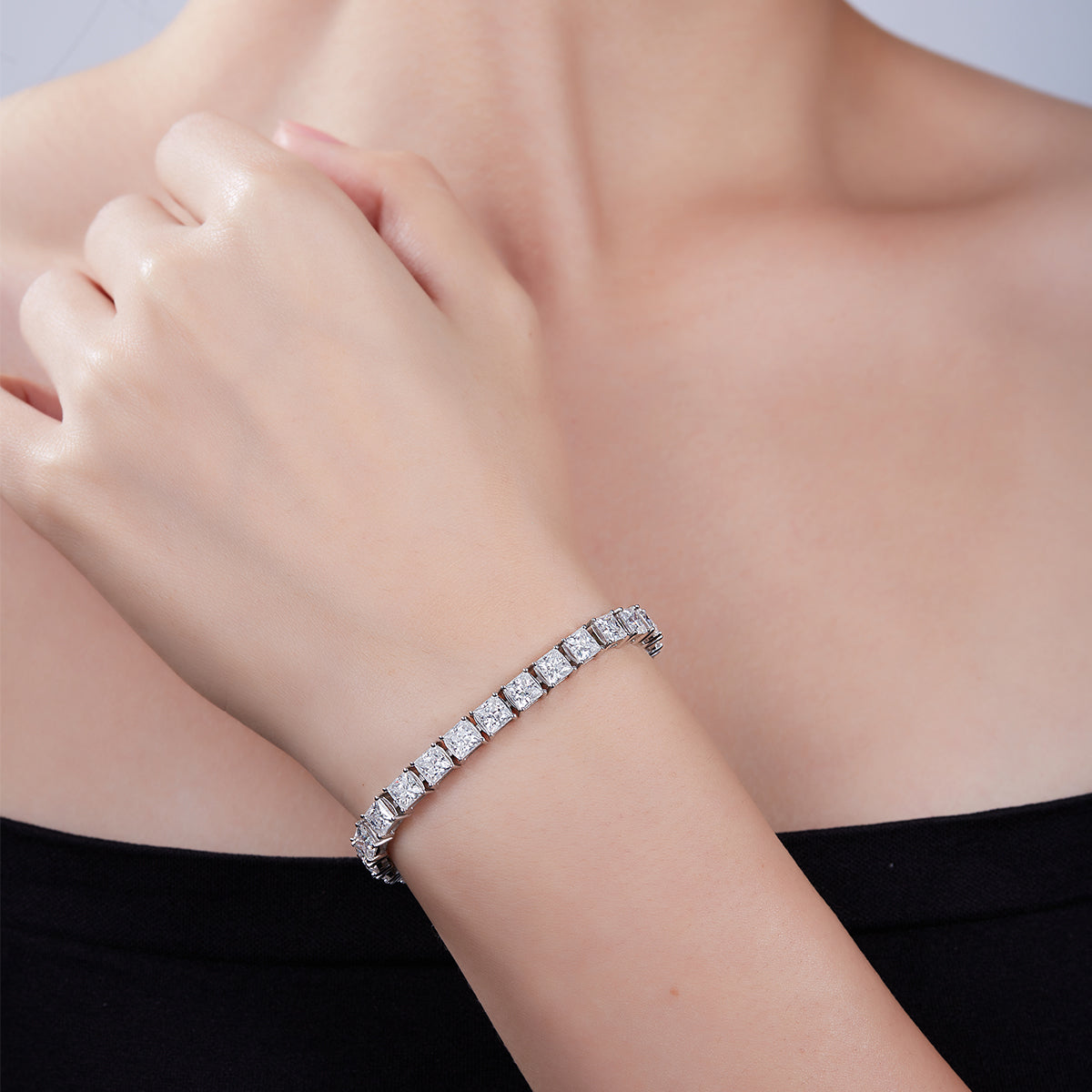 S925 Sterling Silver 4.5x4.5mm Princess Cut Moissanite Tennis Bracelet D Color VVS1 16-18-20cm Platinum Plated GRA Certified Gift Box