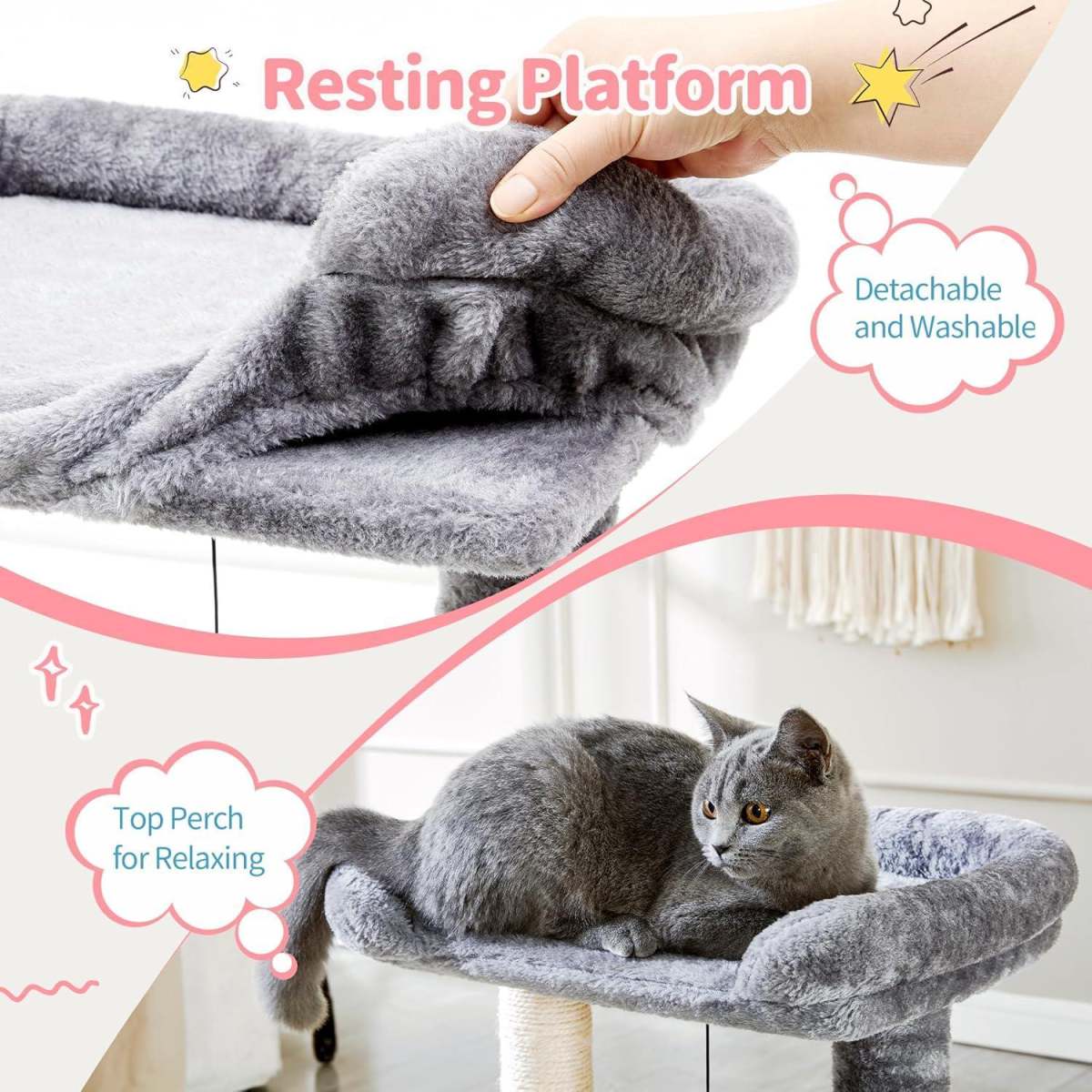 Small 4-in-1 Cat Tree Tower With Self-grooming Brush And Natural Sisal Scratching Post, Soft Plush Cat Bed And Hanging Ball, Suitable For Indoor Kittens