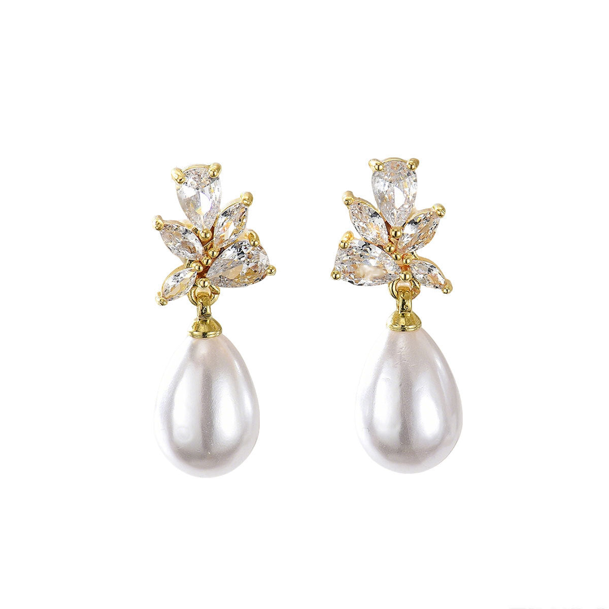 Cross-border European American Women Earrings, Geometric Forest Leaf Design Stud Earrings Inlaid Cubic Zirconia & Faux Pearl, Versatile Daily Ear Accessories For Ladies