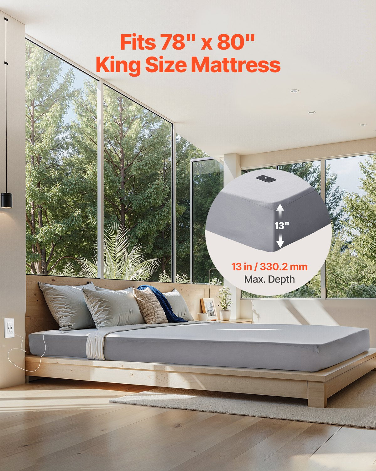 Grounding Sheets, King Size, 95% Cotton + 5% Pure Silver Fiber, Earth Grounded Fitted Bed Sheets, With Grounding Cord & Tester, For Improved Sleep & Wellness (Gray, King - 78 X 80 X 13 In)
