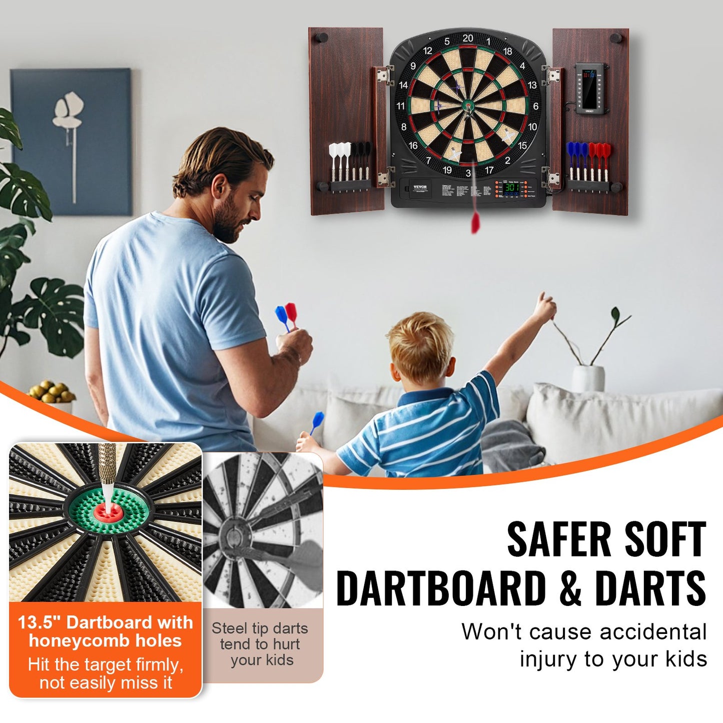 Dartboard And Cabinet Set, Ready-to-Play Bundle Dartboard Cabinet Set, Hideaway Cabinet Features Electronic Scoring, Easy Assembly, Complete With All Accessories, Perfect For Cricket Games