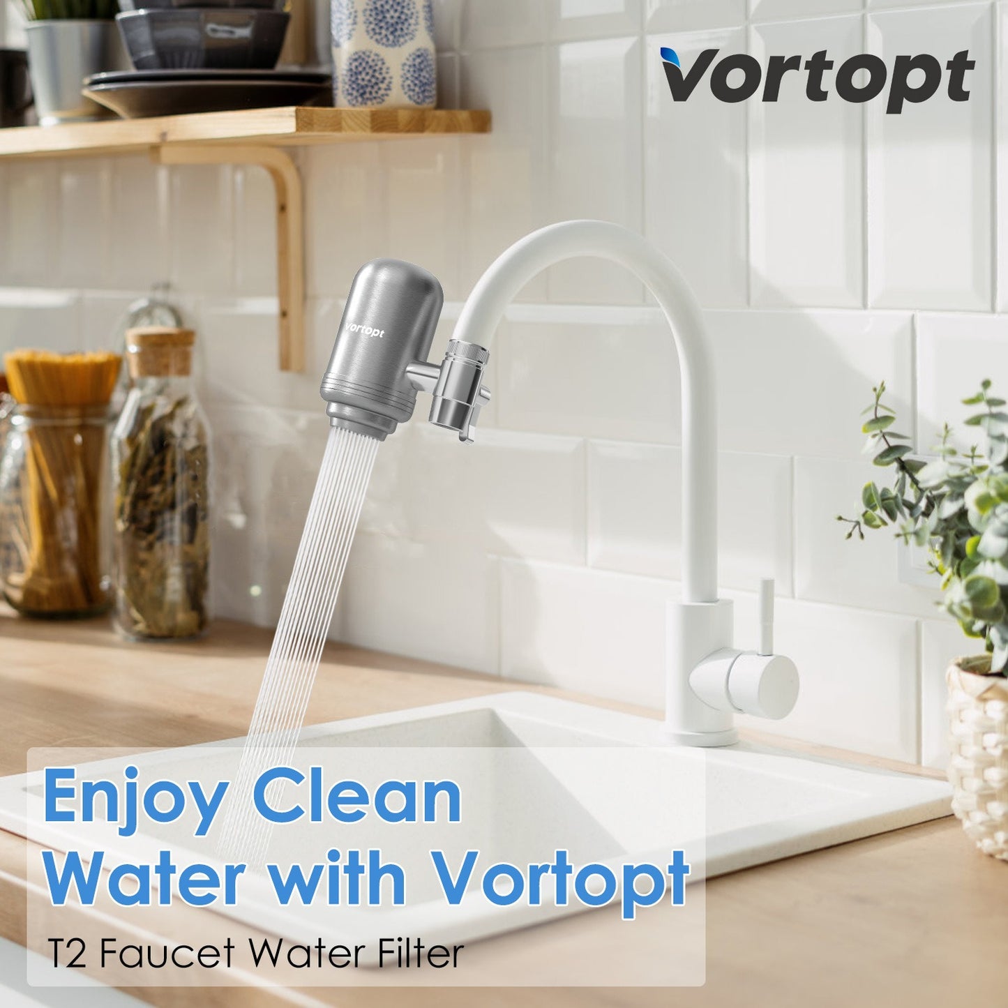 Stainless Steel Faucet Filter, Activated Carbon Filtration, Kitchen