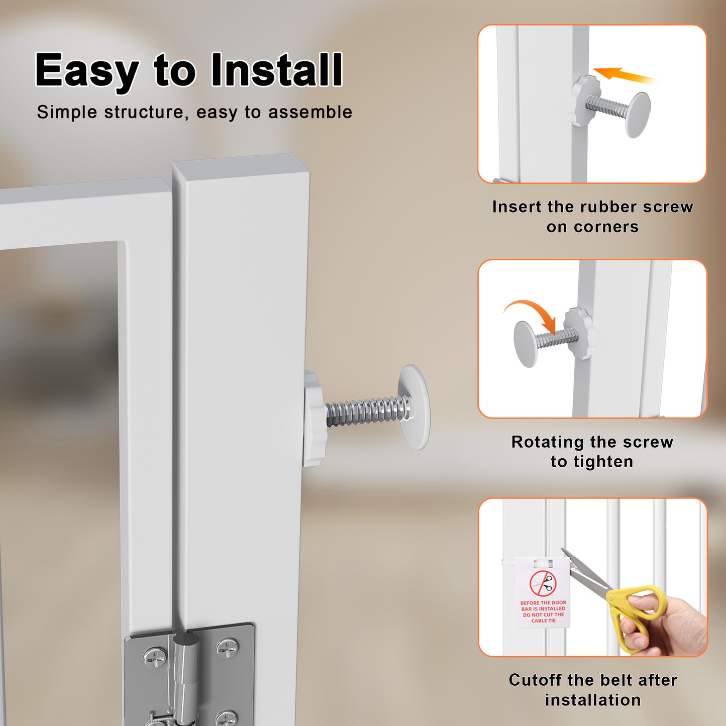 61  Extra Tall Cat Gate For Doorway, Adjustable Wide 30.2 -32.6  Dog Door With Cat Door, Suitable For Doorways Or Kitchen, No Drilling Pressure Mount Kit, White