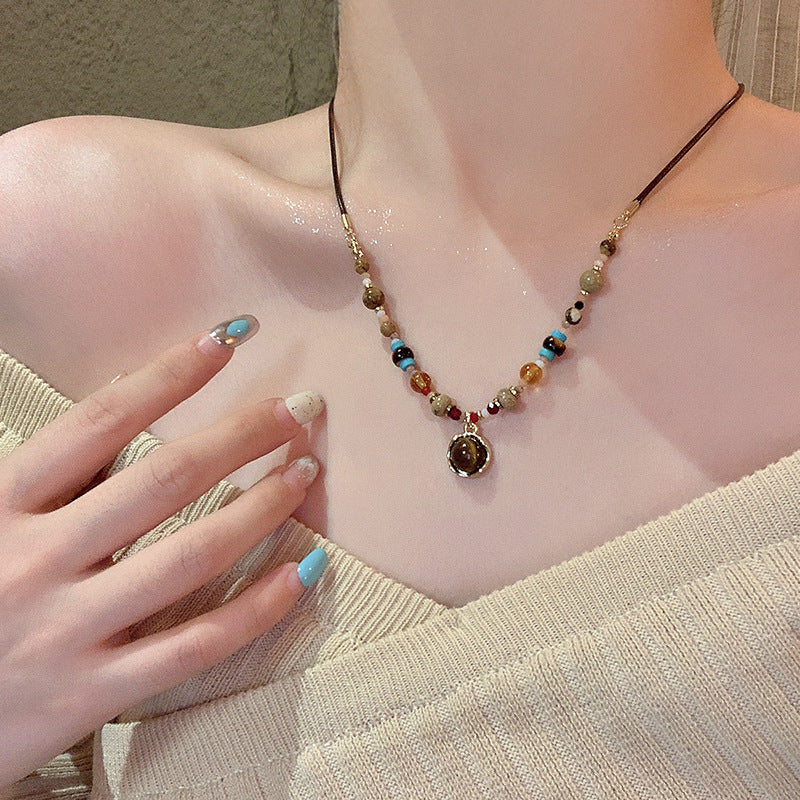 Tiger's Eye Stone Pendant Necklace For Women 2026 New Model Light Luxury Niche Design Versatile Long Beaded Sweater Chain Accessory