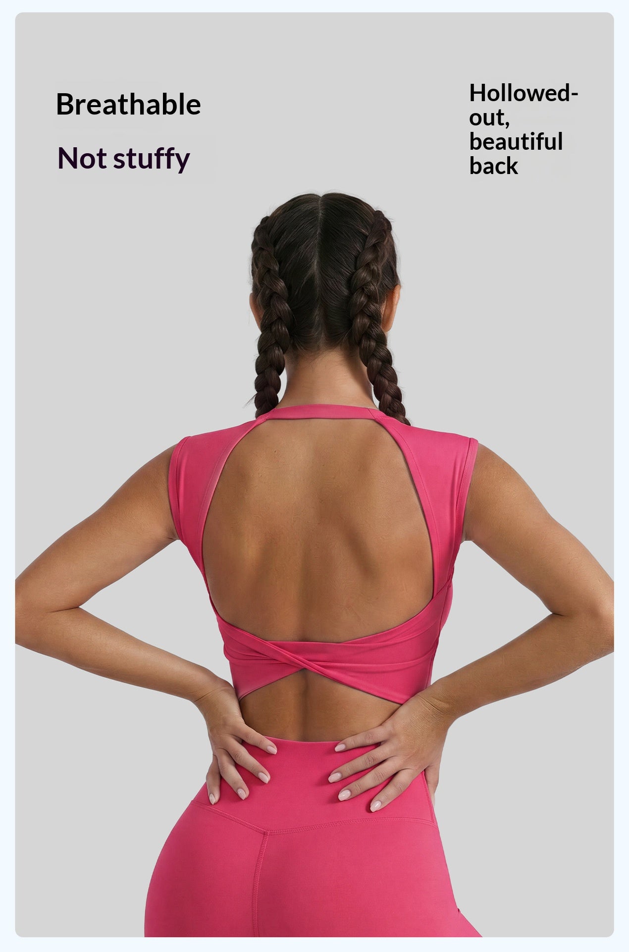New Hollow Out Twist Tank Sports Bra With Removable Pads, Dopamine Fitness Bra