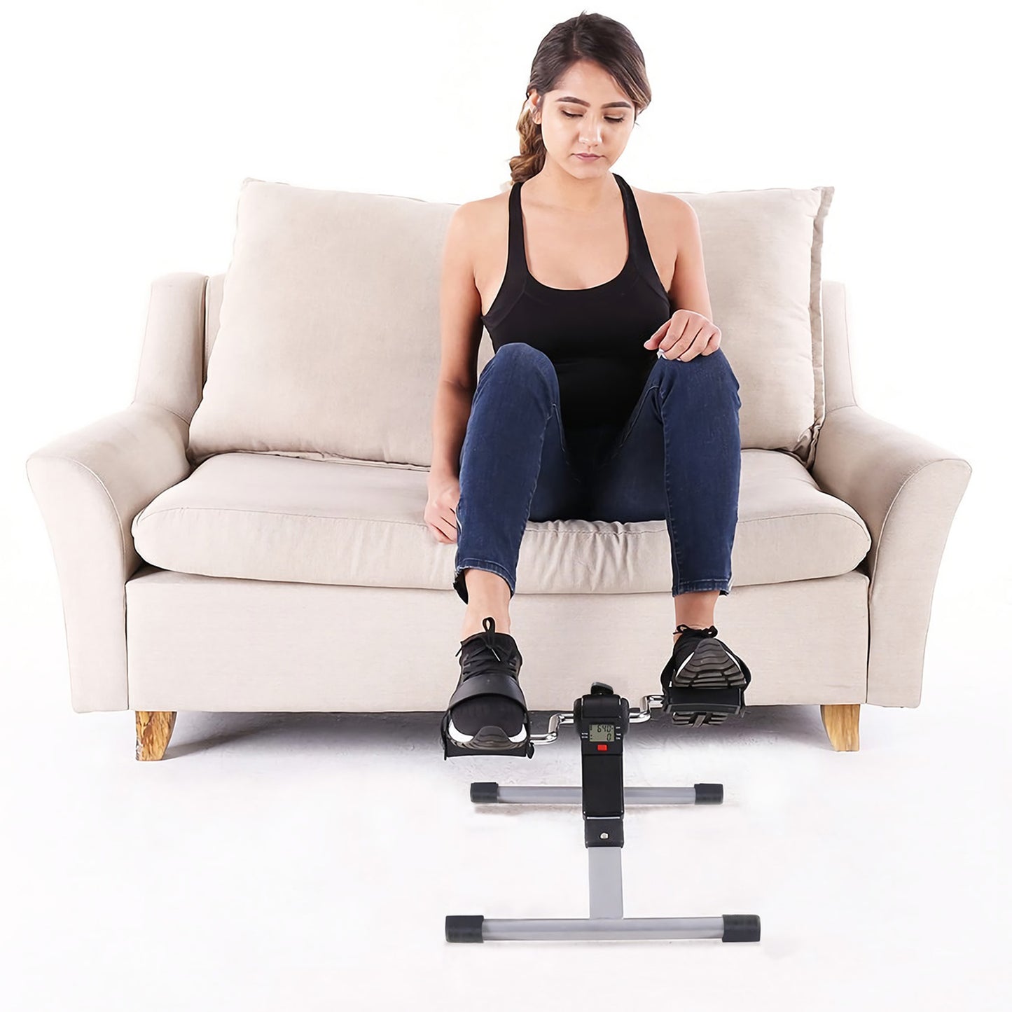 1Pc Foldable Exercise Bike Pedal Fitness Exerciser Cycle Bike  LCD Display Mini Pedal Exerciser For Leg Arm Physical Therapy Home Office Gym
