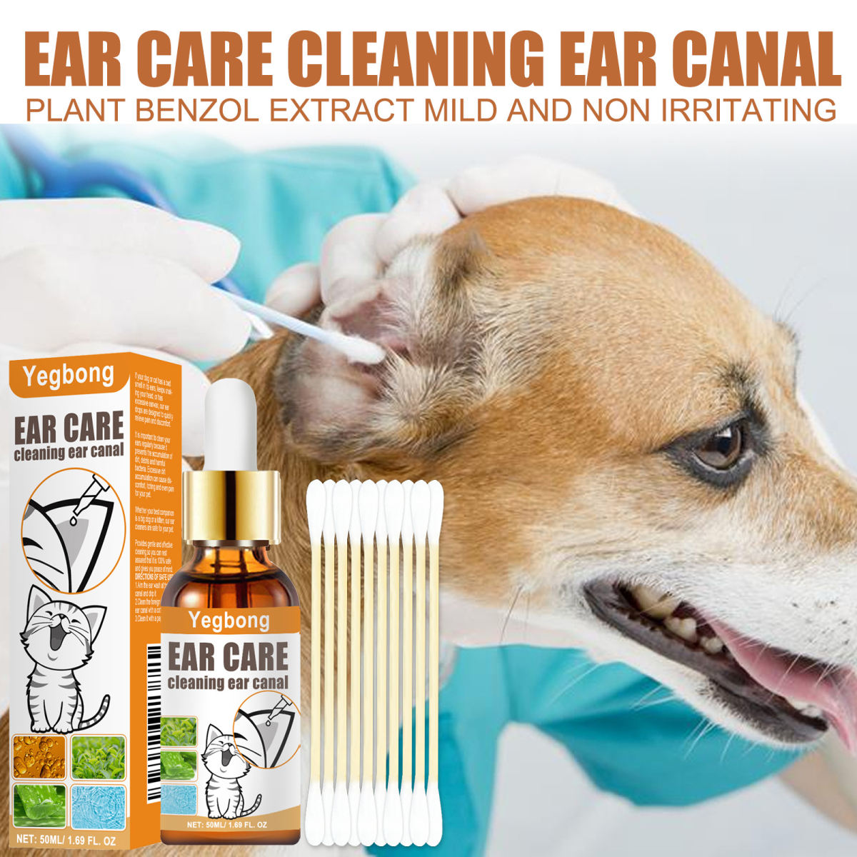 Yegbong Pet Ear Cleaning Solution For Cats And Dogs Removes Ear Mites