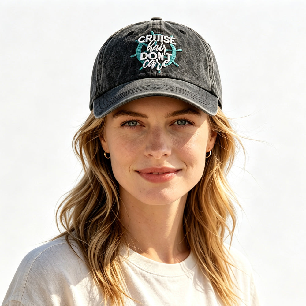 2pcs Cruise Washed Baseball Cap For Women, Cruise Hair Care Embroidery Ship Wheel Vintage Hat, Nautical Vacation Cruise Accessory