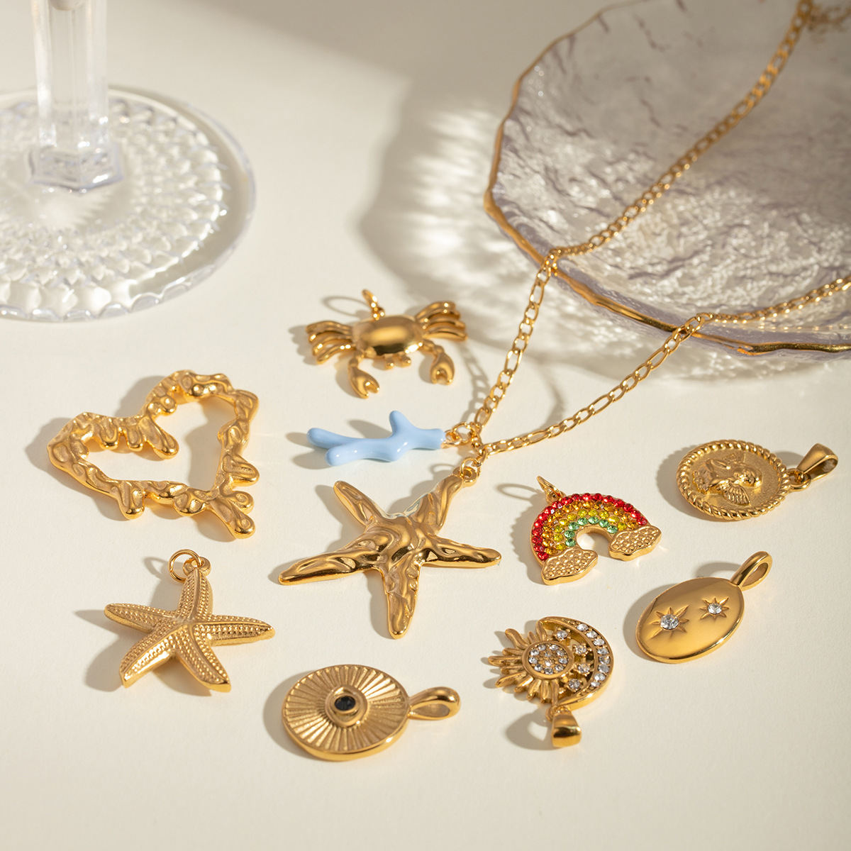 18K Gold Stainless Steel Three-dimensional Solar Oil Pressure Parts Ornament Oversized Accessories