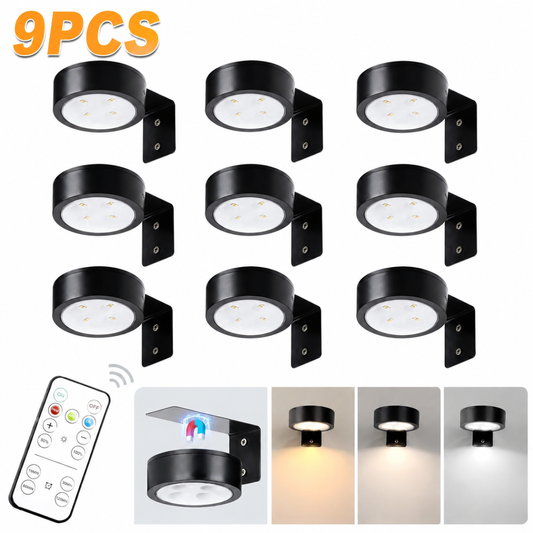 Picture Lights For Wall, 3 Lighting Modes Magnetic Art Display Light,Battery Operated Led Painting Light With Remote Control Dimmable & Timer,9Pack Black
