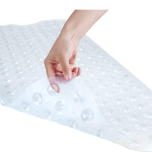 Bath And Shower Safety Mats 40x16 Inch, Non Slip With Suction Cups For Bathroom Stall And Tub Floor, Extra Large And Machine Washable, Drain Holes Keep Bathtub Clean, Clear