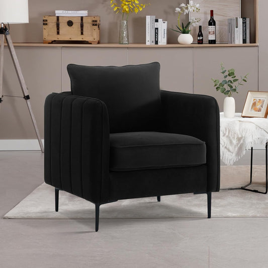 Accent Chair For Living Room, Velvet Comfy Single Sofa Chair Mid Century Modern Armchair With 1 Pillow And Metal Legs For Bedroom Office Reading