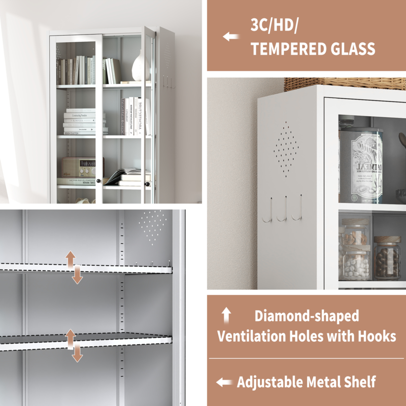 Metal Kitchen Pantry Cabinet - 72in Tall Storage W 5 Adjustable Shelves, White Freestanding Unit For Kitchen Pantry & Living Room