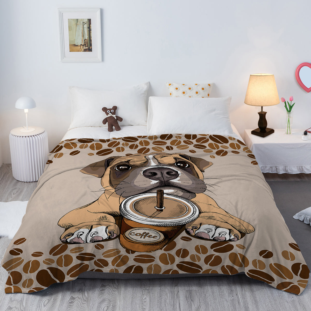Coffee Blanket, Brown Dog Coffee Throw Blanket, Cafe Gifts Blankets Fleece Flannel Plush For Girls Women Men Boys Lovers Adults Soft Bedding Gift For Sofa Bed Office Home Decor