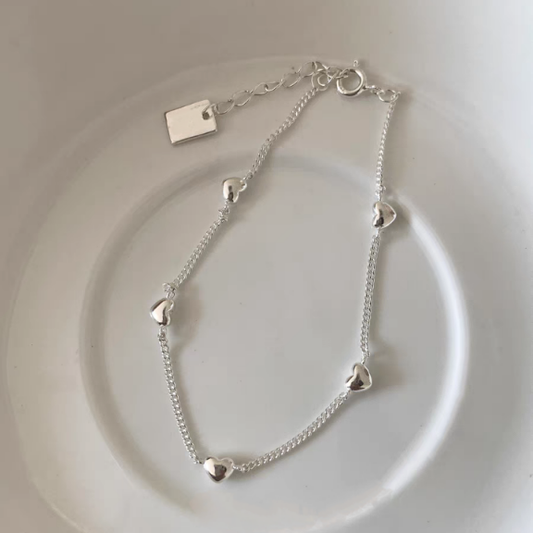 1pc 999 Sterling Silver Multi-Heart Chain Bracelet, Minimalist Delicate Style, Perfect For Daily Wear And Valentine's Gift