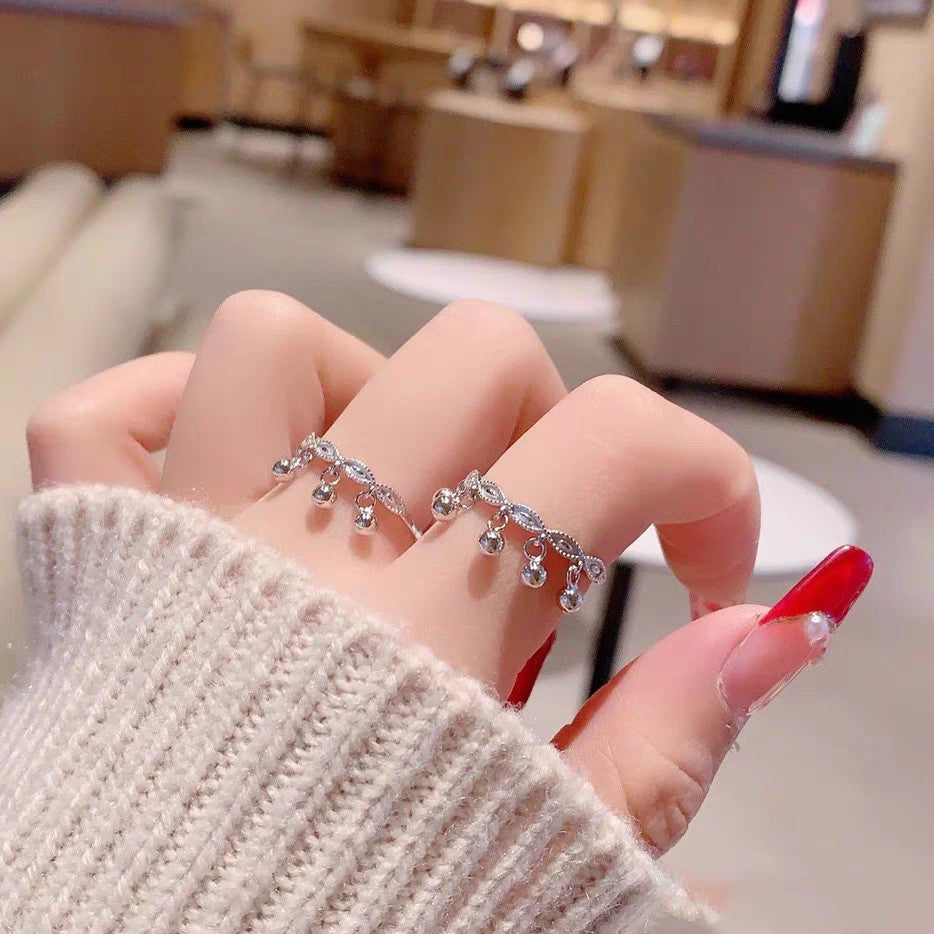 1pc 999 Sterling Silver Filigree Beaded Tassel Open Ring, Sweet & Elegant, Perfect For Daily, Dating & Gifting, Ideal Valentine's Gift