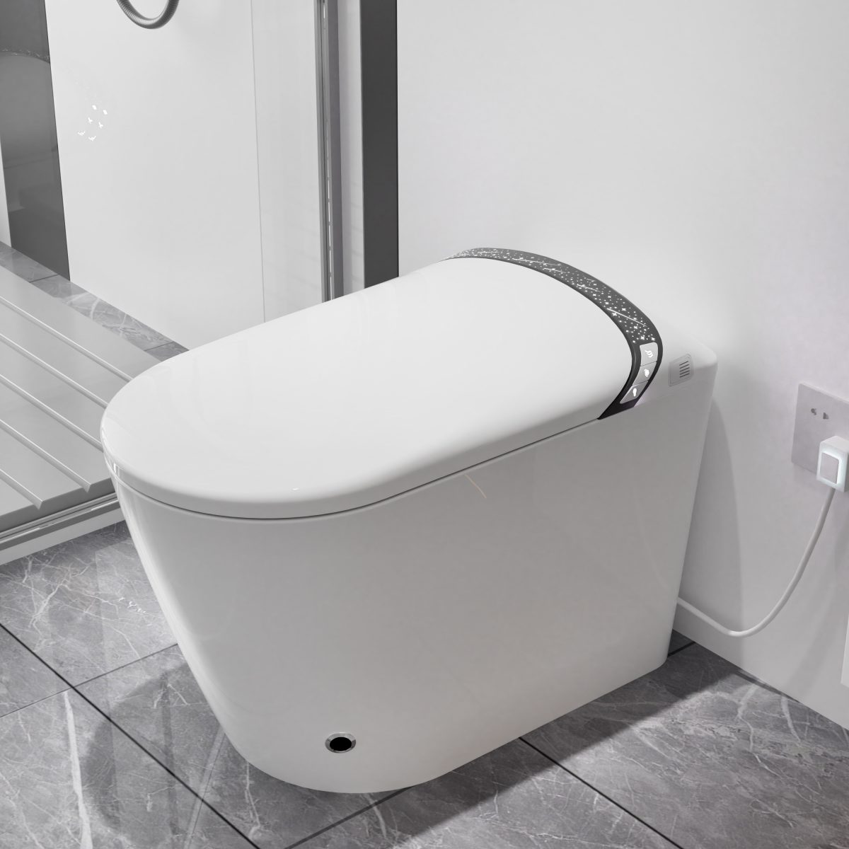 Elongated Smart Toilet With Bidet Built In,Tankless Design For Bathroom, Auto Open Close Seat, Foot Kick, LED Display,Night Light, Warm Water & Dryer,White