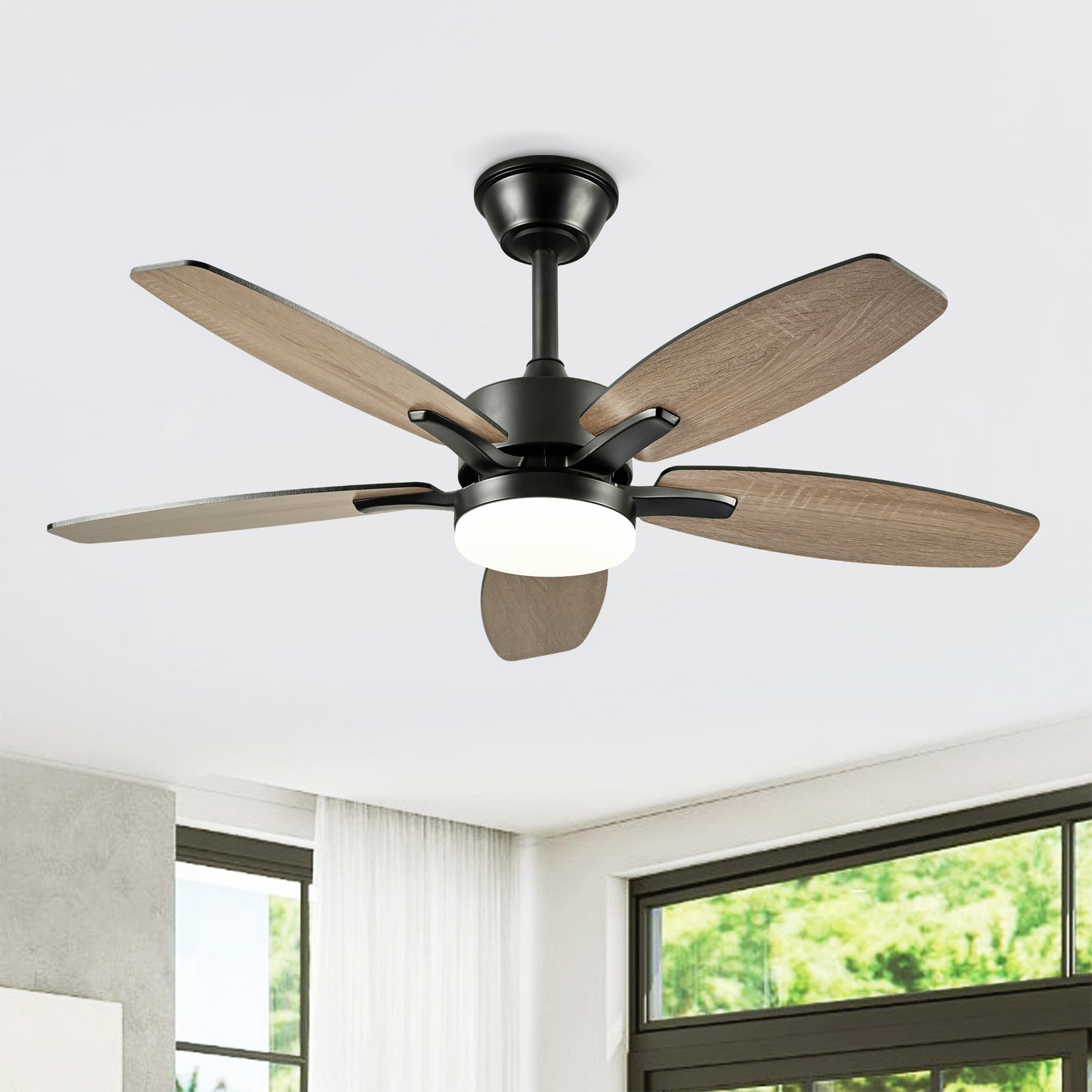 42  5PCS  Plywood Blades Ceiling Fan With Lights Remote Control,Quiet DC Motor  Ceiling Fans 6 Speed Levels,Reversible Ceiling Fan,for Patio Living Room, Bedroom, Office,Indoor. Matte Black