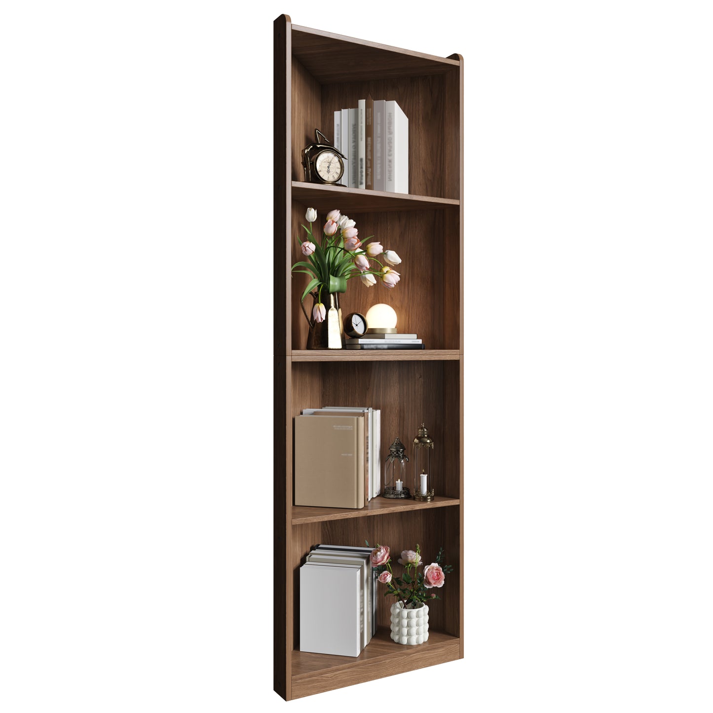 Corner Shelf   Corner Bookcase  55x32x180 Cm, High Standing Shelf Made Of MDF In Walnut Look, With Tilt Protection, Space-saving Corner Tall Cabinet For Living Room & Kitchen Showcase, Bookcase