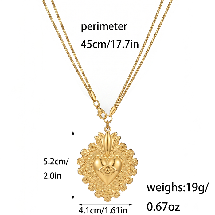 Sacred Heart Evil Eye Pendant Necklace For Women, 18K Gold Plated Stainless Steel Snake Chain Choker, Protection Amulet Religious Jewelry Gift