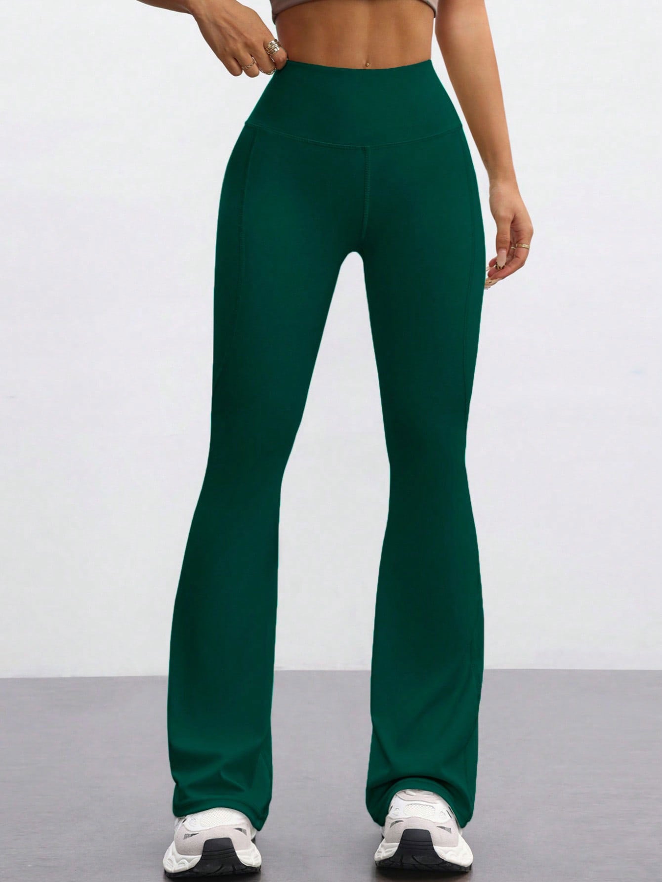 High-waisted Casual Flared Pants For Fitness And Sports