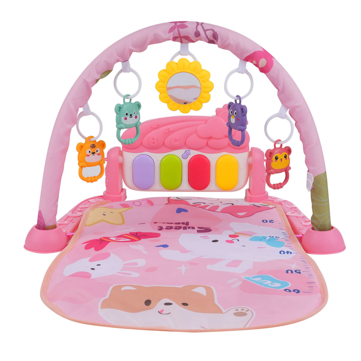 Baby Piano Play Mat, Kick And Play Musical Activity Gym, Baby Crawling Mat, Tummy Time Mat For 0-12 Months Infants, 4 Colorful Hanging Toys And Sun Flower Mirror