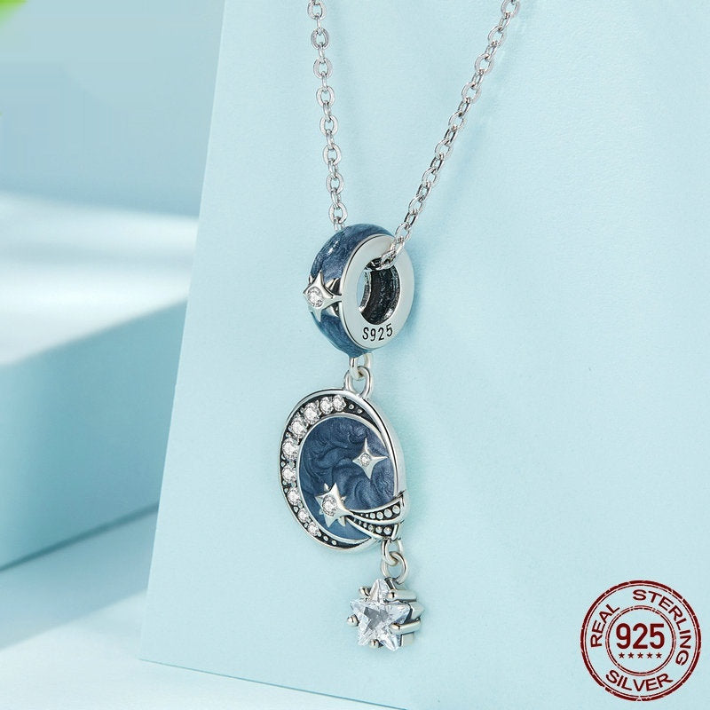 925 Sterling Silver Starry Sky Galaxy Pendant Blue Meteor Diy Bracelet String Beads Accessories