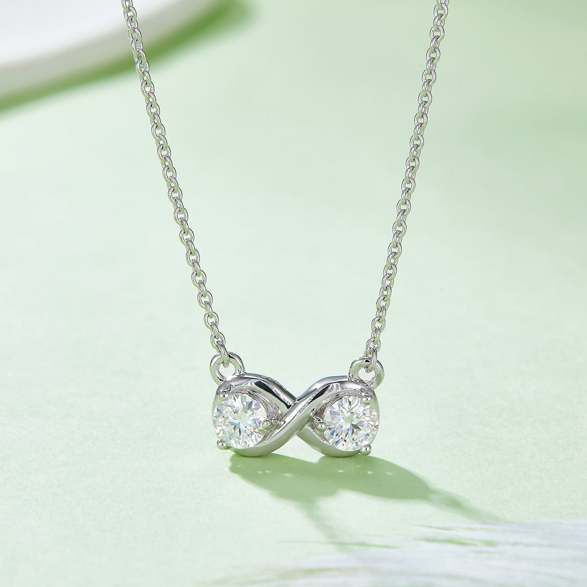 3.1g S925 Sterling Silver 1CT Moissanite Infinity Necklace 45cm  2 Stone Pendant With GRA, Platinum Plated Romantic Jewelry Gift Box Set For Women