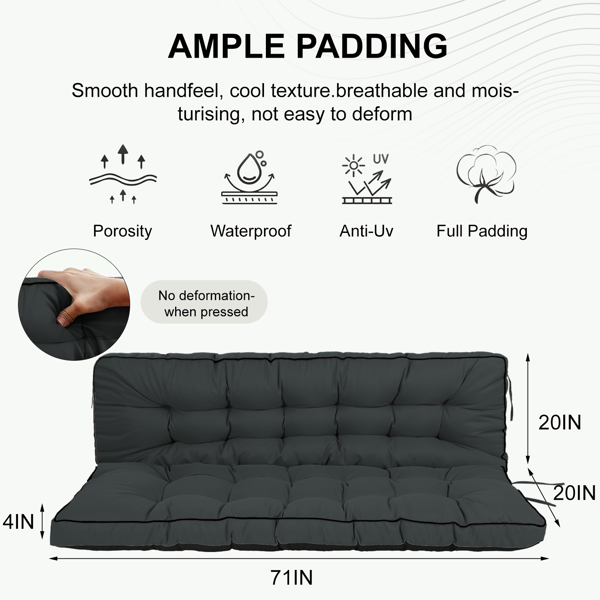 Outdoor Swing Cushions 70 Inch,Waterproof 4in Thick Porch Swing Cushion Replacement With Backrest And Ties,Comfortable 2-3 Seat Pation Swing Pad For Backyard,Garden,Lawn,Outdoor Furniture Dark Blue