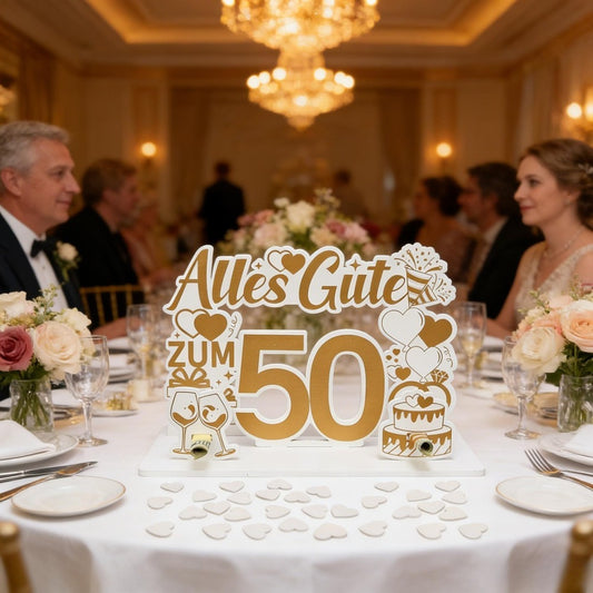 Golden Wedding Anniversary Money Gift—50th Wedding Anniversary Wooden Money Gift With An Elegant Pattern, Ideal As A Table Decoration & Gift For The Anniversary—Party Decorations
