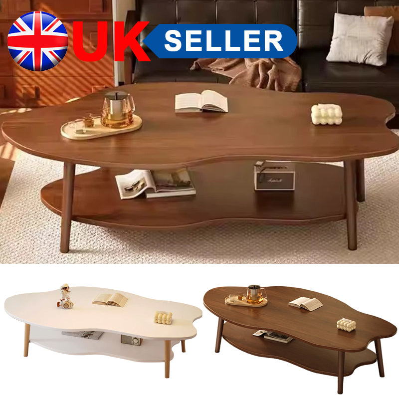 2 Layer Coffee Table Tea Table Cloud Modern Living Room Desk W  Storage Shelf UK