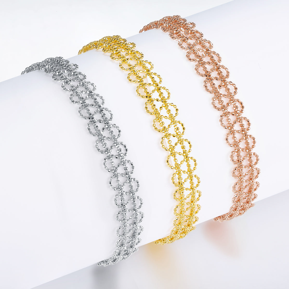 S925 Sterling Silver Hollow Circle Link Bracelet For Women 18.5cm Adjustable 9.0mm Width Lightweight 3.2g Platinum Plated Gift Box