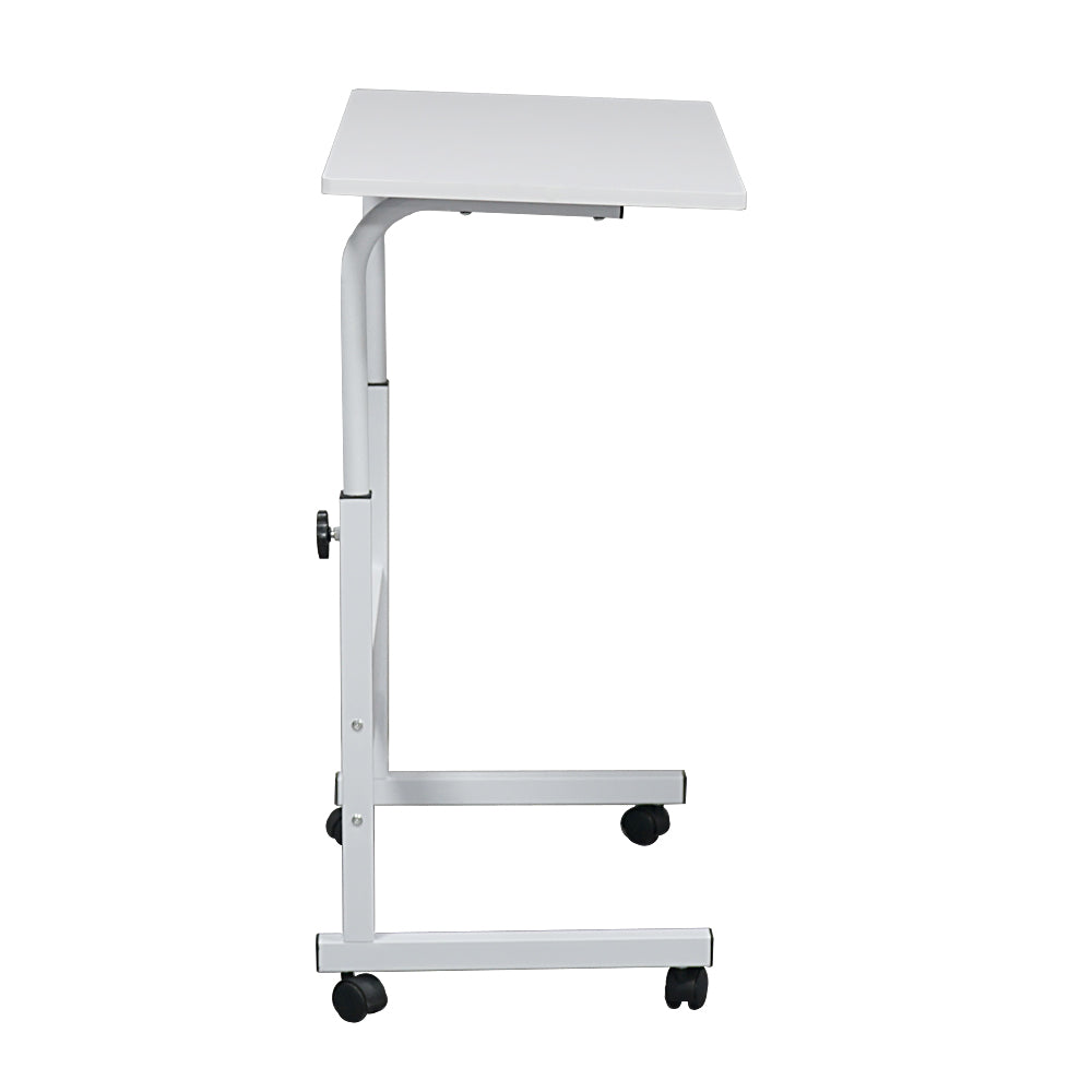 80cm Adjustable Tray Table Rolling Sofa Side Snack Table With Wheels Portable C-Shape Dinner Tray Tables Mobile Wooden Laptop Desk Beside Couch Bed