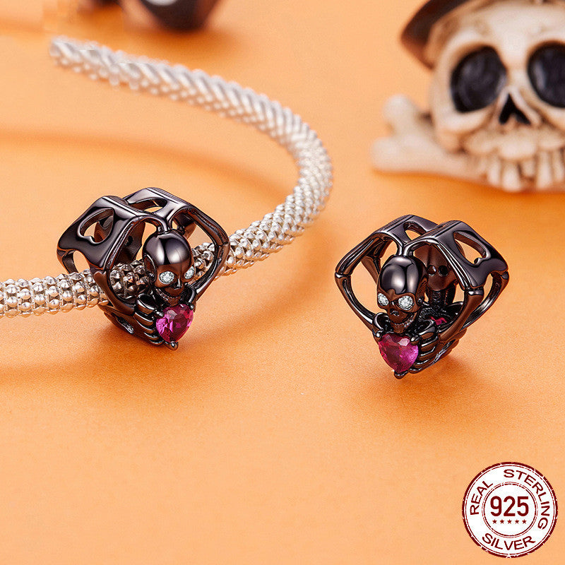 Halloween Than Heart Skull Bead Accessories Funny Festival S925 Silver