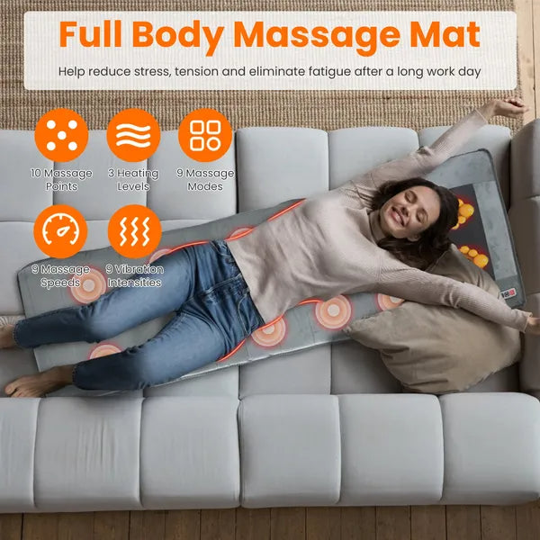 Full Body Electric Massage Mat With Heat Vibration Massage Pad Cushion Back Massage Mattress Chair Pad With Neck Massage Pillow With 10 Vibration Motors Timer