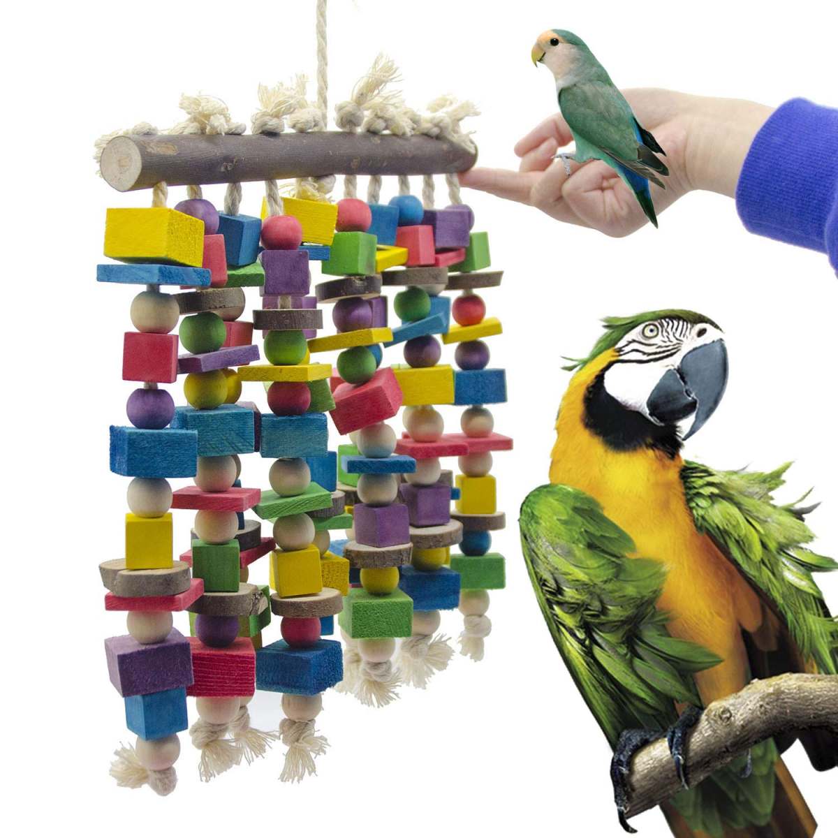 Large Bird Parrot Chewing Toy - Multicolored Natural Wooden Blocks Bird Parrot Tearing Toys Suggested For Large Macaws Cokatoos,African Grey And A Variety Of Amazon Parrots