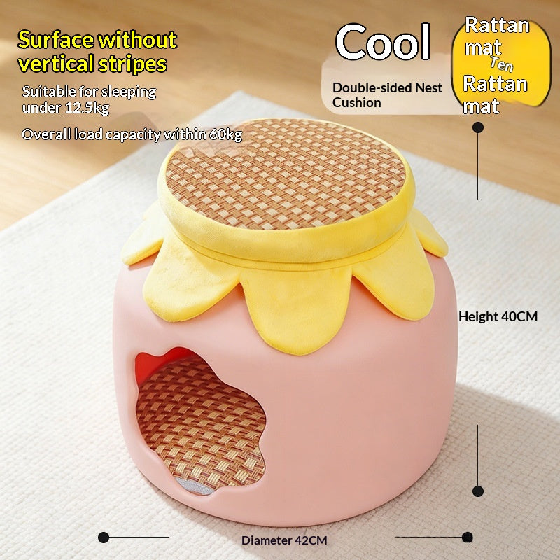 Closed All-in-one Cat Bed With A Cooling Mat For Summer