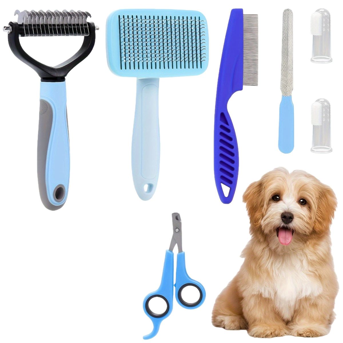 Pet Nail Clipper File Shedding Brush And Silicone Toothbrush Set