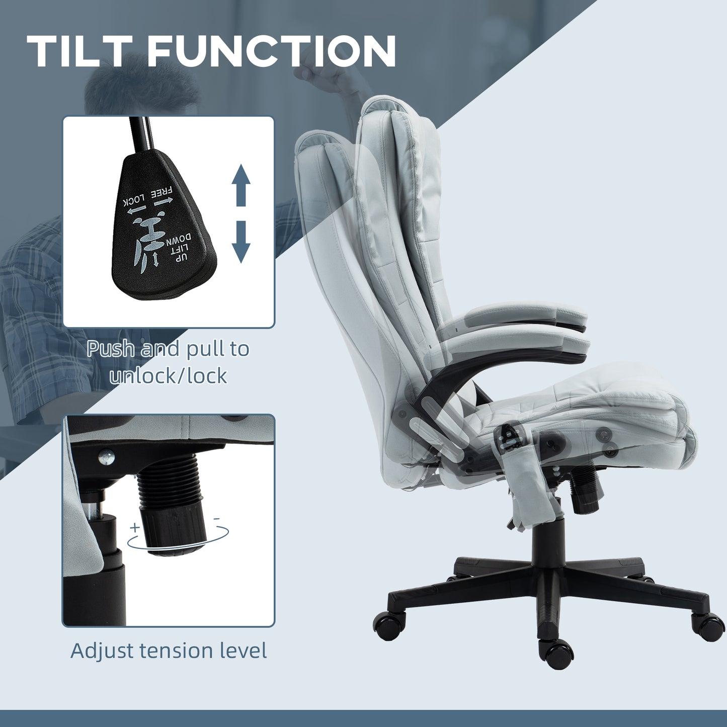 6 Point Vibrating Massage Office Chair with Heat, Microfiber Massage Desk Chair with Reclining Backrest, Light Gray