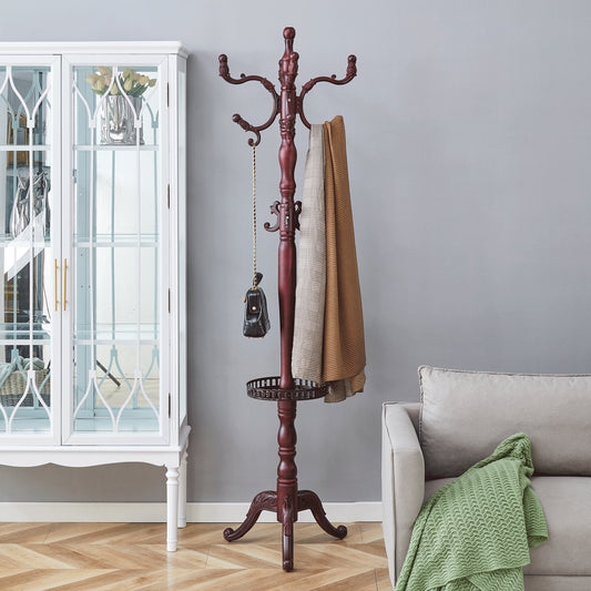 Add Elegance To Your Home Versatile European Clothes Rack In Walnut-coloured Solid Wood - Multi-equipped, Stable, Easy To Assemble And With Non-slip Feet.
