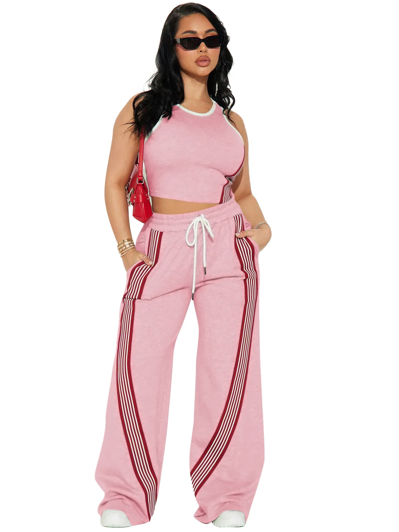 Womens Fashion Casual Vest And Side-striped Pants