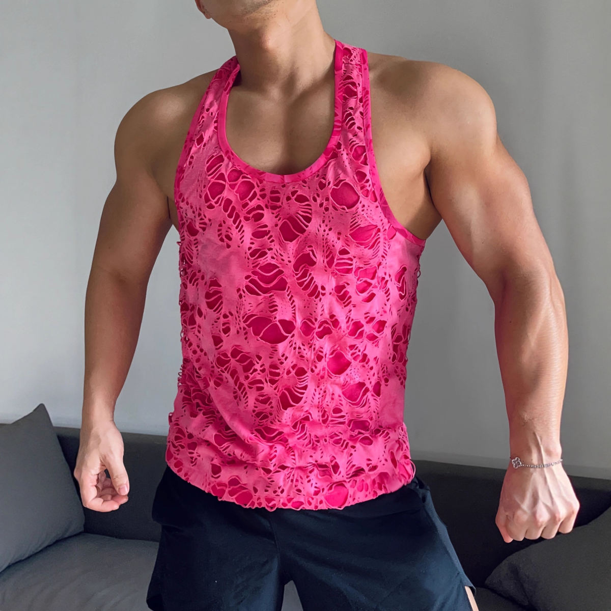 Mens Sports And Fitness Ripped Tank Top