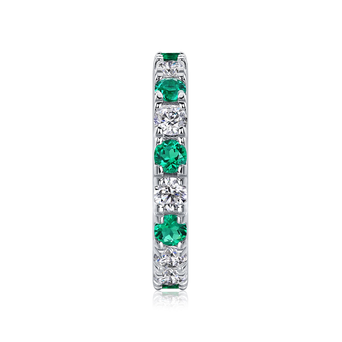 2.4g S925 Silver Platinum Plated Alternating Eternity Ring  Green & White Gemstone Full Band, Stackable Dainty Promise Ring For Women, Jewelry Gift Box Set