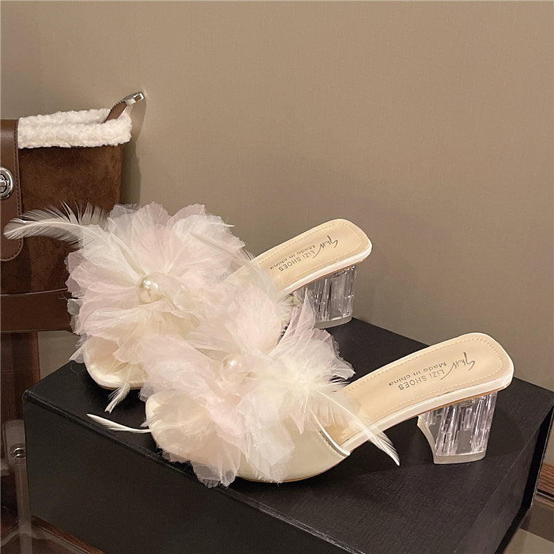 Women French Style One Strap Slide Sandals, 2026 New Summer Versatile Open Toe Chunky Heel Outdoor Slippers