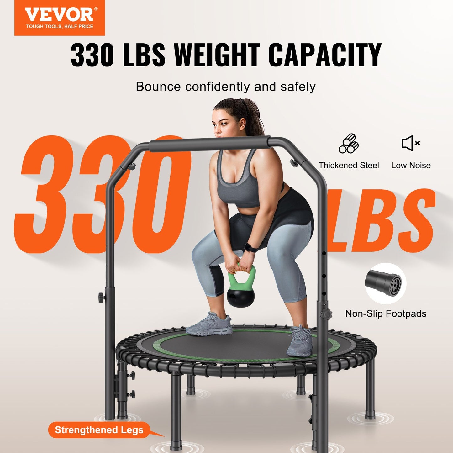 Faltbares Mini-Trampolin Fitness-Rebounder 1027 Mm, 150 Kg Belastbares Tainingstrampolin, Rebounder Sport Trampolin Mini-Trampolin Gartentrampolin Mit 4-stufig Höhenverstellbarem Schaumstoffgriff