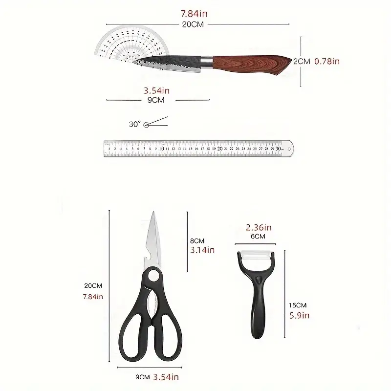 6 PCS Kitchen Knife Sets, Steel Kitchen Knives Set Tools Forged Kitchen Knife Scissors Ceramic Peeler Chef Slicer Knife Gift Case